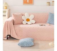Housse de canapé universelle douce et chaude anti-rayures pour canapé 2-4 places - Couverture décorative à carreaux pour animaux domestiques - 180 x 180 cm - Rose
