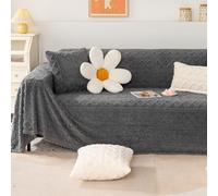 Housse de canapé universelle en peluche douce, anti-rayures pour animaux de compagnie, pour canapé 2 à 4 places, fauteuil et lit - Gris foncé, 180 x 380 cm