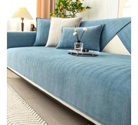 Housse de canapé universelle en tissu chenille antidérapant motif chevrons 70 x 120 cm Gris et bleu - Parfaite pour la protection des canapés et meubles