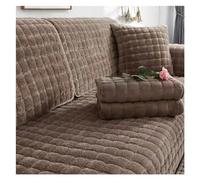 Housse de canapé universelle en velours à carreaux en peluche antidérapante épaisse en flanelle chaude pour salon avec accoudoir et dossier (café foncé, 90 x 180 cm, 1 pièce)