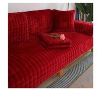 Housse de canapé universelle en velours à carreaux en peluche antidérapante épaisse pour salon - Coussin de canapé en flanelle chaude - Accoudoir et dossier (rouge, 70 x 180 cm, 1 pièce)