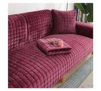 Housse de canapé universelle en velours à carreaux en peluche antidérapante épaisse pour salon - Coussin de canapé en flanelle chaude - Accoudoir et dossier - Bordeaux - 70 x 150 cm - 1 pièce