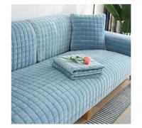 Housse de canapé universelle en velours à carreaux en peluche antidérapante épaisse pour salon - Coussin de canapé en flanelle chaude - Accoudoir et dossier (bleu clair, 110 x 240 cm, 1 pièce)