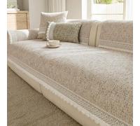 Housse de canapé vintage de luxe en chenille douce avec bordure en dentelle | Housse de protection élégante pour meubles et canapé sectionnel - Convient aux animaux domestiques - Crème - 70 x 210 cm