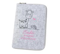Housse de carnet de santé « girafe et caméléon » DIN A5 en feutre (couleur et broderie au choix) - Étui pour carnet d'examen pour enfant et carnet de vaccination - Organiseur - Cadeau pour les futures