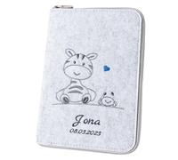 Housse de carnet de santé « girafe et crabe » au format A5, personnalisable, avec nom en feutre (couleur et broderie au choix), housse pour carnet d'examen pour enfant et carnet de vaccination,