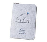 Housse de carnet de santé « Ours polaire & pingouin » DIN A5 personnalisable en feutre (couleur et broderie au choix) - Étui pour carnet d'examen pour enfant et carnet de vaccination - Organiseur -