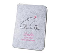 Housse de carnet de santé « Ours polaire & pingouin » DIN A5 personnalisable en feutre (couleur et broderie au choix) - Étui pour carnet d'examen pour enfant et carnet de vaccination - Organiseur -