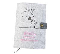 Housse de carnet de santé personnalisée en feutre (couleur et broderie au choix) - Housse pour carnet d'examen et carnet de vaccination pour enfants - Organiseur - Cadeau pour futures mamans et bébé