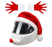 Housse De Casque De Père Noël Housse De Casque De Moto De Noël Housse De Casque De Moto en Peluche Drôle De Père Noël avec Gants De Noël Casque De Bonnet De Père Noël Housse De Casque Intégral