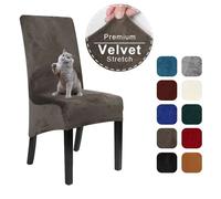 Housse de chaise à dossier Long en velours, en Spandex, pour salle à manger, grand étui élastique extensible pour cuisine, Banquet, tabouret, 1/4/6 pièces Light Gray