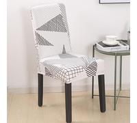 Housse de Chaise Bande Géométrique Blanche Housse de Chaise Salle à Manger Spandex Extensible House de Chaise à Manger Amovible Lavable Housses de Chaises Universel pour Mariage,Cuisine 4 Pièces