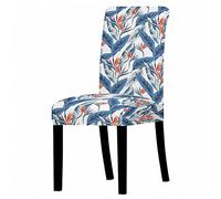 Housse de Chaise Bleu Blanc Feuilles Housse de Chaise Salle à Manger Spandex Extensible House de Chaise à Manger Amovible Lavable Housses de Chaises Universel pour Mariage,Cuisine 2 Pièces
