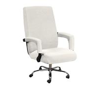 Housse de Chaise de Bureau avec Accoudoirs, Anti-griffures de Chat, Housse de Fauteuil de Bureau avec Fermeture éclair, Protege Fauteuil Extensible et Rotative pour Dossier Haut(White,L)