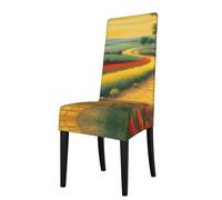 Housse de Chaise de Salle à Manger Amovible YYHWHJDE Champ de Coquelicots Jaune Brique Route Imprimé Doux Confortable pour Maison, Hôtel, Banquet de Mariage, Banquet, Conférence, Cérémonie Décorations