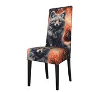 Housse de Chaise de Salle à Manger Amovible YYHWHJDE Silver Fox Under Fireworks Imprimé Doux Confortable pour Maison, Hôtel, Banquet de Mariage, Banquet, Conférence, Cérémonie Décorations