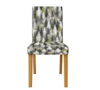 Housse de chaise de salle à manger avec motifs de pin et verdure rustique inspirée de la nature, nuances de gris, vert automne, élasthanne lavable, décoration pour salle à manger, hôtel, pendaison de