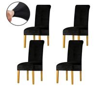 Housse de Chaise en Velours Spandex de Bout Droit avec la Bande élastique Dame de Velours dinant la Chaise 4pcs/set - Noir