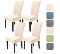 Housse de Chaise Extensible 4 Pièces Housse de Salle à Manger Universelle Couverture de Chaise en Stripes Jacquard Lavable Amovible pour Décor Cuisine Hôtel Restaurant (4 Pièces, Crème Blanche)-XW