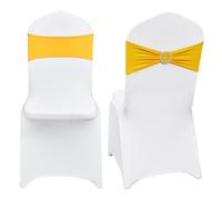 VEVOR Housse de Chaise Pliante en élasthanne Extensible, 30 pcs, Housse de Protection Universelle avec Ceinture, Amovible et Lavable, pour Mariage, Vacances, célébration, Salle à Manger, Or et Blanc