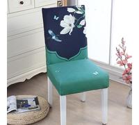 Housse de Chaise Fleur Blanche Verte Housse de Chaise Salle à Manger Spandex Extensible House de Chaise à Manger Amovible Lavable Housses de Chaises Universel pour Mariage,Cuisine 8 Pièces