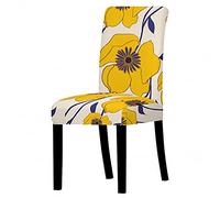 Housse de Chaise Fleur Jaune Beige Housse de Chaise Salle à Manger Spandex Extensible House de Chaise à Manger Amovible Lavable Housses de Chaises Universel pour Mariage,Cuisine 2 Pièces