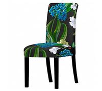 Housse de Chaise Fleurs Bleues Blanches Housse de Chaise Salle à Manger Spandex Extensible House de Chaise à Manger Amovible Lavable Housses de Chaises Universel pour Mariage,Cuisine 8 Pièces