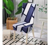 Housse de Chaise Géométrie Bleue Blanche Housse de Chaise Salle à Manger Spandex Extensible House de Chaise à Manger Amovible Lavable Housses de Chaises Universel pour Mariage,Cuisine 2 Pièces