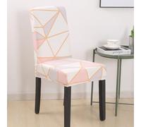 Housse de Chaise Géométrie Rose Blanc Housse de Chaise Salle à Manger Spandex Extensible House de Chaise à Manger Amovible Lavable Housses de Chaises Universel pour Mariage,Cuisine 2 Pièces