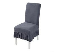 Housse de chaise plissée extensible avec jupe - Housse de chaise de salle à manger élastique pour maison, hôtel, restaurant - Housse de protection en tissu lavable avec jupe (gris foncé)