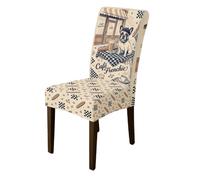 Housse de chaise pour chaise de salle à manger, hôtel, pendaison de crémaillère - Lavable et amovible - Motif café français vintage - Sans élasthanne - Beige
