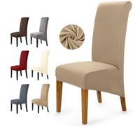 Housse De Chaise Salle à Manger 4 Pièces Extensible Housse De Chaise XL Amovible Lavable Couverture De Chaise Spandex Grande Couvre Chaise Salle a Manger Pour Mariage Hôtel (Kaki, 4 Pièces)-XLC