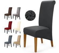 Housse De Chaise Salle à Manger 4 Pièces Extensible Housse De Chaise XL Amovible Lavable Couverture De Chaise Spandex Grande Couvre Chaise Salle a Manger Pour Mariage Hôtel (Gris Foncé, 4 Pièces)-XLC