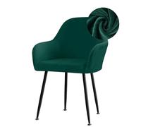 Housse de Chaise Salle à Manger Extensibles en Velours avec Dossier Incurvé Et Accoudoirs Housse de Fauteuil Pivotant Amovible Et Lavable pour Salle à Manger Mariage Fête Hôtel (Vert Foncé 1 Pièce)