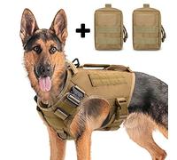 Housse de chien tactique pour chiens de taille moyenne et grande sans traction réglable Training Dog Vest chasse marche militaire housse de chien avec poignée Service Dog Vest tulle kaki,L,avec 2 sacs
