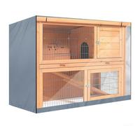 Housse de clapier à lapin avec protection intégrale pour cages à double niveau avec porte avant transparente et ouvertures d'aération pour un contrôle équilibré de la température (gris)