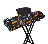 Housse de clavier de piano électronique en élasthanne extensible anti-poussière avec cordon élastique réglable pour clavier électronique, symbole de musique imprimé sur noir, convient pour 61/88