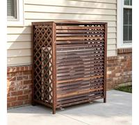 Housse de climatisation en bois massif à persiennes | Cache décoratif côtés treillis et dessus plein, pour jardin cour et patio extérieur(Brown,19.7*43.3*57in)