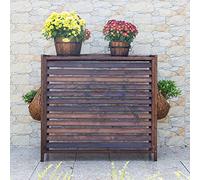 Housse de climatiseur d'extérieur en bois, cachée pour les unités de climatisation, design à persiennes, support de plantes résistant aux intempéries pour une meilleure intimité