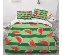 Housse de Couette 1 Personne 140x200 Pastèque Parure de Lit Microfibre Ensemble de Literie 3D Rayures Vertes Housse Couette et 2 Taies d'oreiller 65x65 pour Enfants k.1490