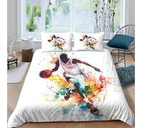 Housse de Couette 1 Personne 160x200 Aquarelle Parure de lit Microfibre Ensemble de Literie 3D Thème Sportif Housse Couette et 2 Taies d'oreiller 65x65 pour Enfants m.1819