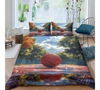 Housse de Couette 1 Personne 160x200 Basketball Parure de lit Microfibre Ensemble de Literie 3D Route Bordée D'arbres Housse Couette et 2 Taies d'oreiller 65x65 pour Enfants m.1825