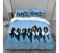 Housse de Couette 1 Personne 160x200 Border Collie Parure de Lit Microfibre Ensemble de Literie 3D Bleu Housse Couette et 2 Taies d'oreiller 65x65 pour Enfants k.2495