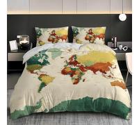 Housse de Couette 1 Personne 160x200 Carte du Monde Parure de Lit Microfibre Ensemble de Literie 3D Carte Rétro Housse Couette et 2 Taies d'oreiller 65x65 pour Enfants k.2520