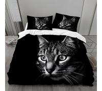 Housse de Couette 1 Personne 160x200 Chat Gris Parure de Lit Microfibre Ensemble de Literie 3D Noir Housse Couette et 2 Taies d'oreiller 65x65 pour Enfants k.2600