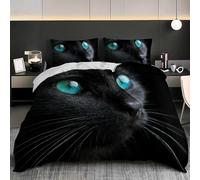 Housse de Couette 1 Personne 160x200 Chat Noir Parure de Lit Microfibre Ensemble de Literie 3D Noir Minimaliste Housse Couette et 2 Taies d'oreiller 65x65 pour Enfants k.2576