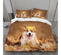 Housse de Couette 1 Personne 160x200 Corgis Parure de Lit Microfibre Ensemble de Literie 3D Feuilles d'automne Housse Couette et 2 Taies d'oreiller 65x65 pour Enfants k.2402