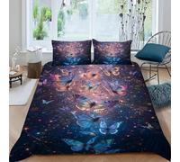 Housse de Couette 1 Personne 160x200 Esthétique des Papillons Parure de Lit Microfibre Ensemble de Literie 3D Papillons Rêveurs Housse Couette et 2 Taies d'oreiller 65x65 pour Enfants k.2644