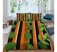 Housse de Couette 1 Personne 160x200 Feuilles Vertes Parure de Lit Microfibre Ensemble de Literie 3D Rayures Noires et Oranges Housse Couette et 2 Taies d'oreiller 65x65 pour Enfants k.2737
