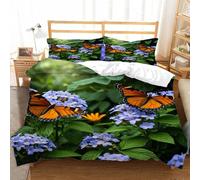 Housse de Couette 1 Personne 160x200 Fleurs Violettes Parure de Lit Microfibre Ensemble de Literie 3D Verdure Papillon Housse Couette et 2 Taies d'oreiller 65x65 pour Enfants k.2979